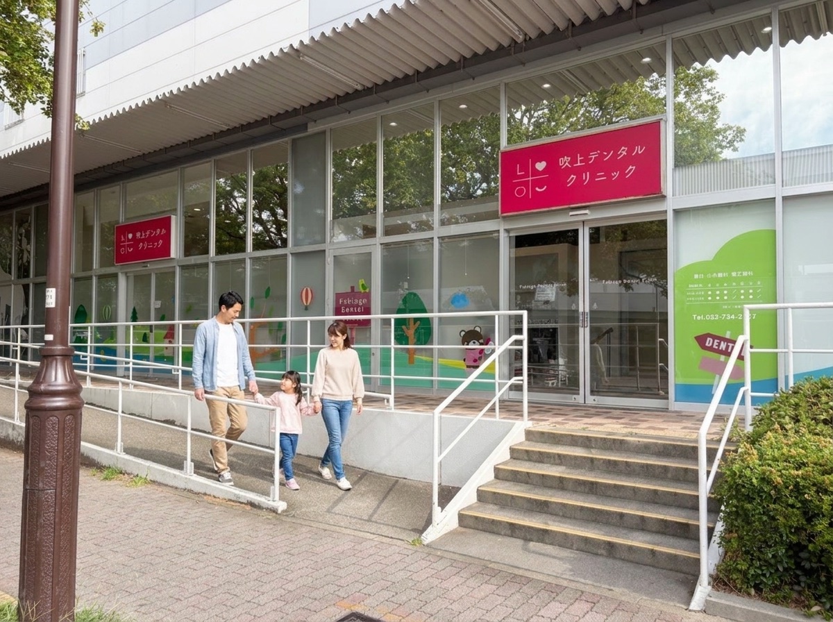 イオンタウン千種1F・吹上デンタルクリニックの外観。建物の外側にあるスロープ付きの入口（イメージ）